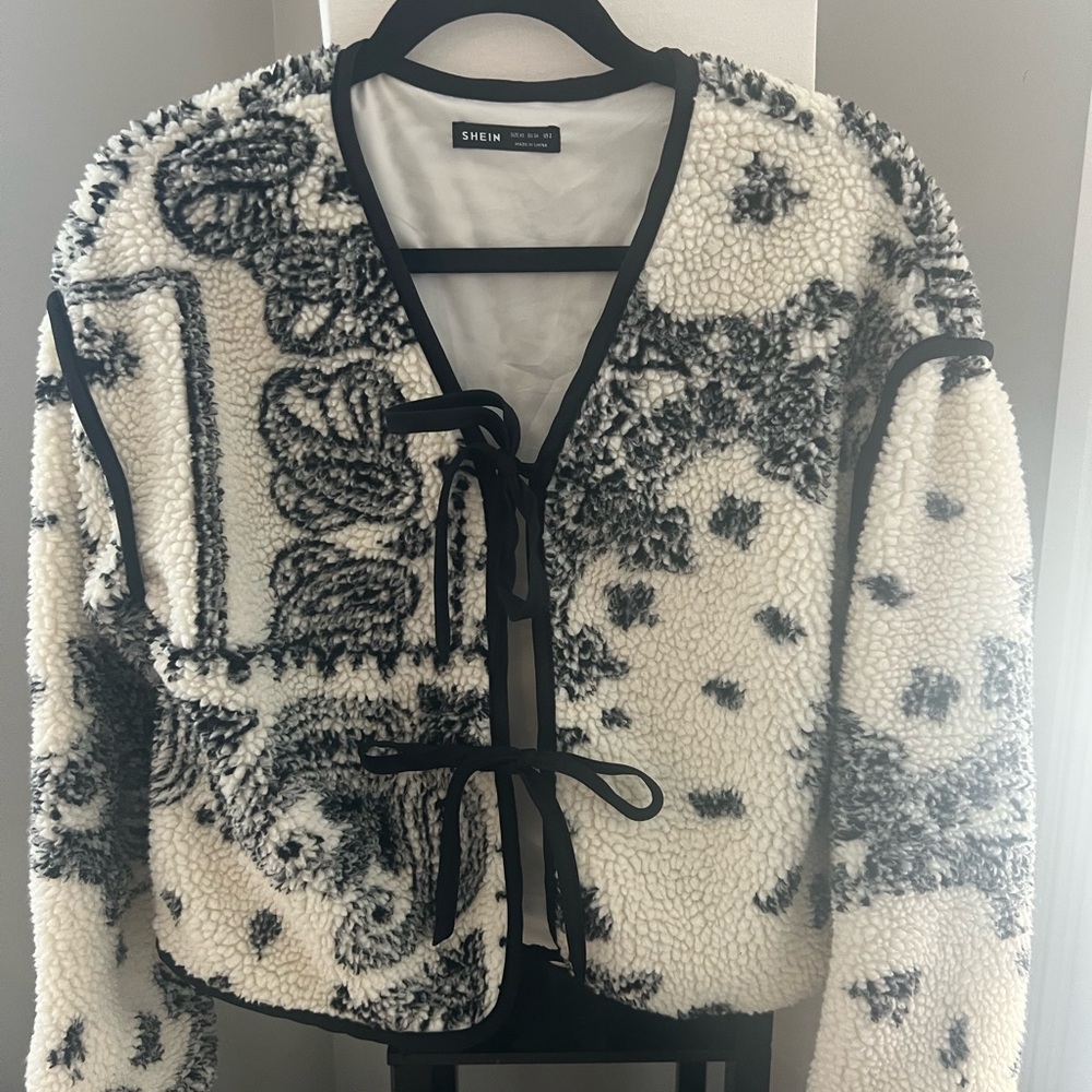 Shein Black and White Fleece Jacket